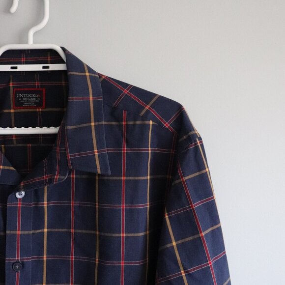 UNTUCKit Men's Navy XXL Georgio Plaid Slim Fit Cotton Button Down Collared Shirt - Picture 6 of 15